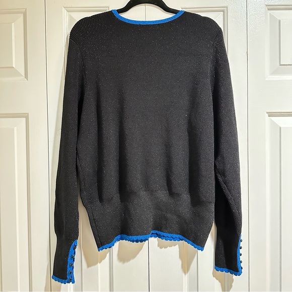 Liz Claiborne Sweater Women's XXL Black & Blue metallic knit Sweater - Picture 3 of 9